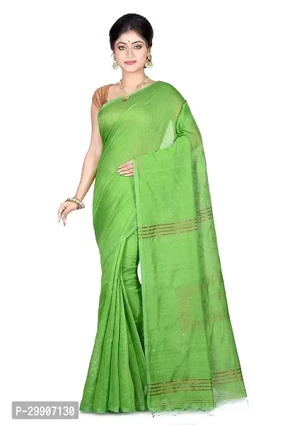 Stylish Cotton Green Self Pattern Saree With Blouse Piece For Women-thumb2