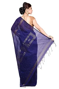 Stylish Cotton Navy Blue Self Pattern Saree With Blouse Piece For Women-thumb3