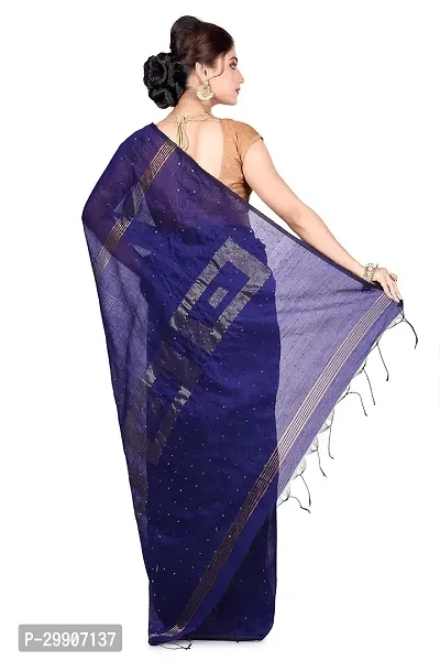 Stylish Cotton Navy Blue Self Pattern Saree With Blouse Piece For Women-thumb4