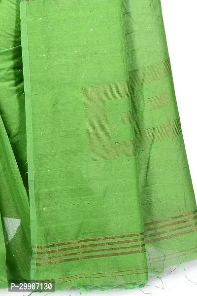 Stylish Cotton Green Self Pattern Saree With Blouse Piece For Women-thumb3