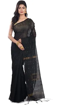 Stylish Cotton Black Self Pattern Saree With Blouse Piece For Women-thumb1