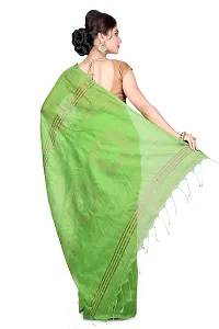 Stylish Cotton Green Self Pattern Saree With Blouse Piece For Women-thumb3