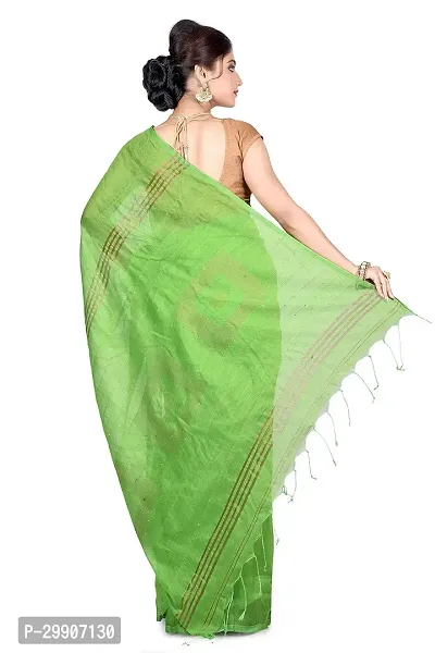 Stylish Cotton Green Self Pattern Saree With Blouse Piece For Women-thumb4