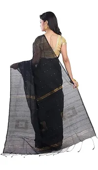 Stylish Cotton Black Self Pattern Saree With Blouse Piece For Women-thumb2