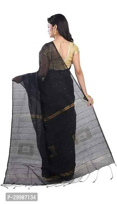 Stylish Cotton Black Self Pattern Saree With Blouse Piece For Women-thumb3