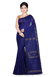 Stylish Cotton Navy Blue Self Pattern Saree With Blouse Piece For Women-thumb1