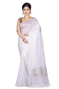 Stylish Cotton White Self Pattern Saree With Blouse Piece For Women-thumb1