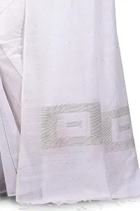 Stylish Cotton White Self Pattern Saree With Blouse Piece For Women-thumb2