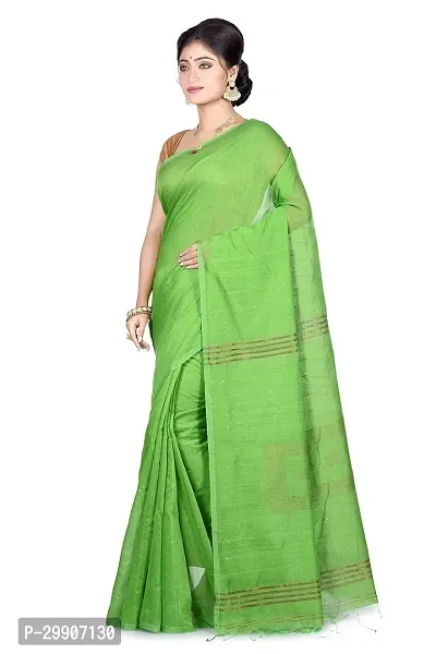 Stylish Cotton Green Self Pattern Saree With Blouse Piece For Women