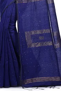 Stylish Cotton Navy Blue Self Pattern Saree With Blouse Piece For Women-thumb2