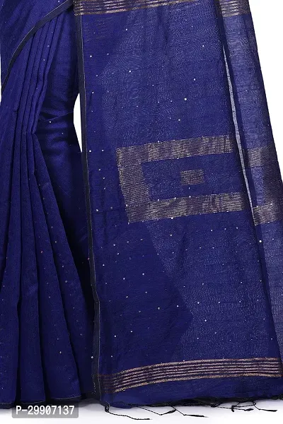 Stylish Cotton Navy Blue Self Pattern Saree With Blouse Piece For Women-thumb3