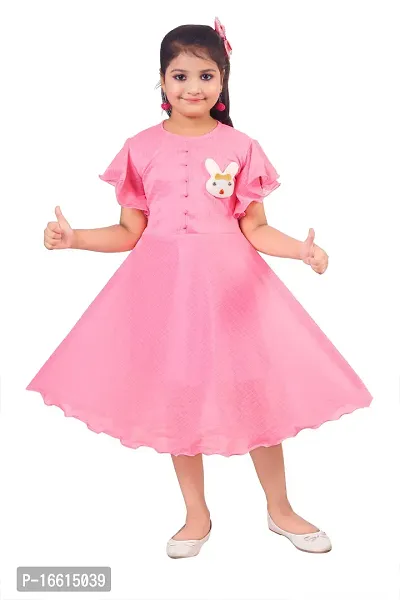 Fabulous Cotton Self Pattern Fit And Flare Dress For Girls-thumb0