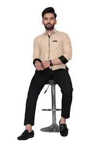 Reliable Beige Cotton Blend Solid Long Sleeves Casual Shirt For Men-thumb3