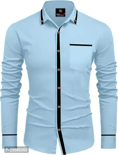 Men Solid Casual Blue Shirt