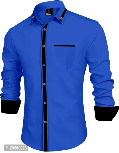 Men Solid Casual Navy Blue Shirt-thumb4