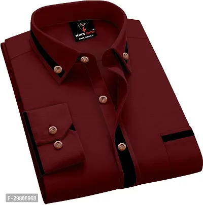 Men Solid Casual Maroon Shirt-thumb3