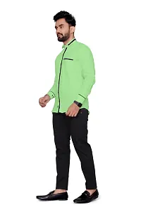 Elegant Green Cotton Blend Solid Long Sleeves Casual Shirts For Men-thumb1