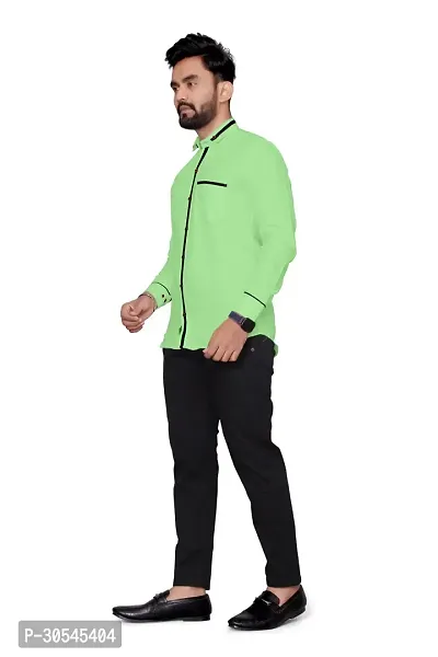 Elegant Green Cotton Blend Solid Long Sleeves Casual Shirts For Men-thumb2