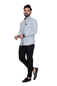 Reliable Grey Cotton Blend Solid Long Sleeves Casual Shirt For Men-thumb1