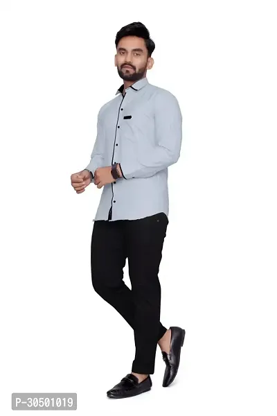 Reliable Grey Cotton Blend Solid Long Sleeves Casual Shirt For Men-thumb2