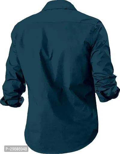 Men Solid Casual Blue Shirt-thumb2