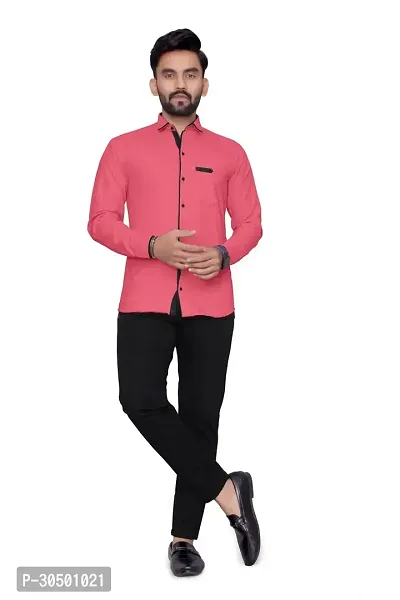 Reliable Pink Cotton Blend Solid Long Sleeves Casual Shirt For Men