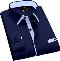 Men Solid Casual Navy Blue Shirt-thumb3