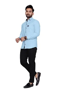 Reliable Blue Cotton Blend Solid Long Sleeves Casual Shirt For Men-thumb1