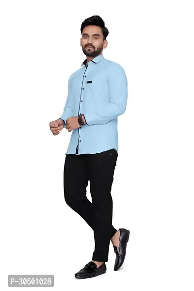 Reliable Blue Cotton Blend Solid Long Sleeves Casual Shirt For Men-thumb2