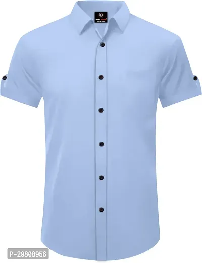 Men Solid Casual Blue Shirt-thumb0