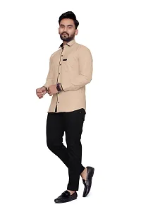 Reliable Beige Cotton Blend Solid Long Sleeves Casual Shirt For Men-thumb1