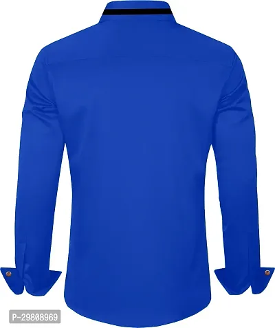 Men Solid Casual Blue Shirt-thumb2