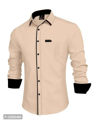 Stylish Beige Cotton Blend Casual Shirts For Men