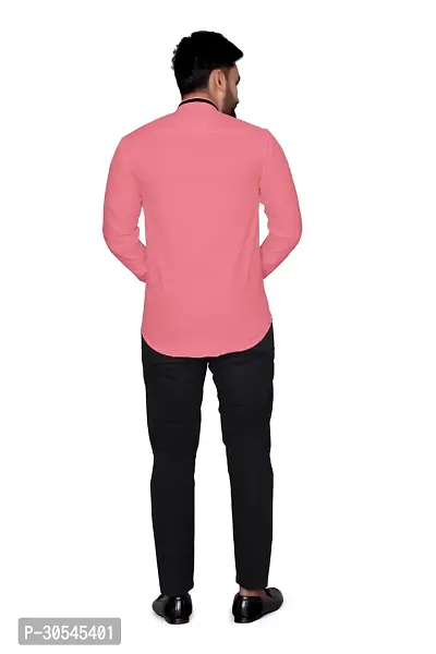 Elegant Pink Cotton Blend Solid Long Sleeves Casual Shirts For Men-thumb3