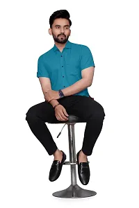 Stylish Teal Cotton Solid Regular Fit Casual Shirt For Men-thumb3