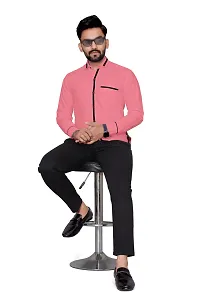 Elegant Pink Cotton Blend Solid Long Sleeves Casual Shirts For Men-thumb3