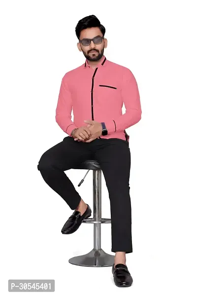 Elegant Pink Cotton Blend Solid Long Sleeves Casual Shirts For Men-thumb4