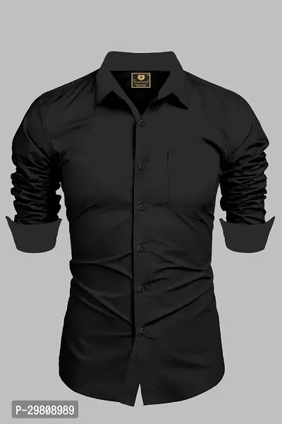 Men Solid Casual Black Shirt-thumb0