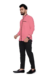 Elegant Pink Cotton Blend Solid Long Sleeves Casual Shirts For Men-thumb1