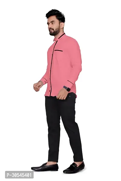 Elegant Pink Cotton Blend Solid Long Sleeves Casual Shirts For Men-thumb2