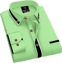 Men Solid Casual Green Shirt-thumb3