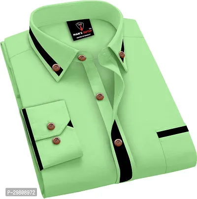 Men Solid Casual Green Shirt-thumb4