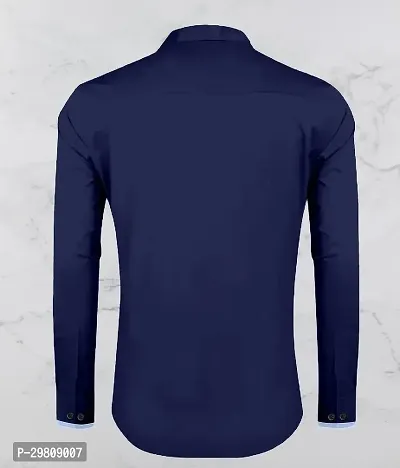 Men Solid Casual Navy Blue Shirt-thumb2