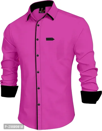 Men Solid Casual Pink Shirt-thumb3