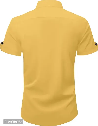 Men Solid Casual Yellow Shirt-thumb2