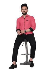 Reliable Pink Cotton Blend Solid Long Sleeves Casual Shirt For Men-thumb3