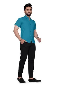 Stylish Teal Cotton Solid Regular Fit Casual Shirt For Men-thumb1