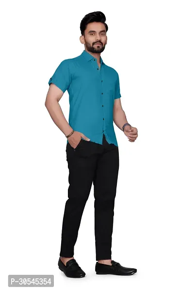 Stylish Teal Cotton Solid Regular Fit Casual Shirt For Men-thumb2