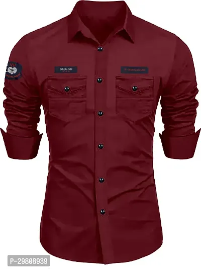 Men Solid Casual Maroon Shirt-thumb0