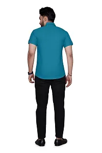 Stylish Teal Cotton Solid Regular Fit Casual Shirt For Men-thumb2